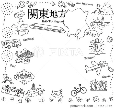 A set of icons of summer specialties sightseeing in the Kanto region of Japan (line drawing black and white) A set of icons of summer specialties sightseeing in the Kanto region of Japan (line drawing black and white) 99650256