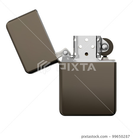 Metallic luxury lighter with open cover isolated on white background Metallic luxury lighter with open cover isolated on white background 99650287