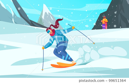 Winter Ski Resort Cartoon Composition 99651364