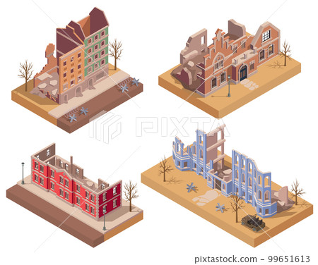 Ruined Destroyed Buildings Isometric Ruined Destroyed Buildings Isometric 99651613