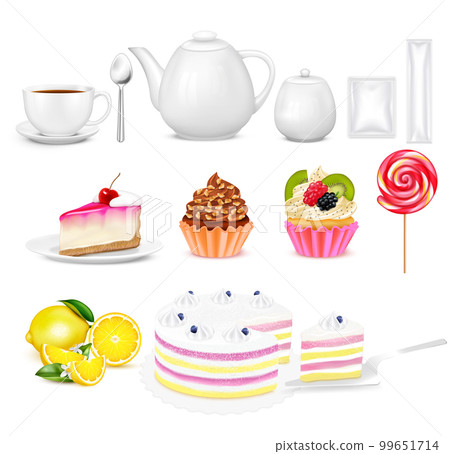 Tea Sweets Realistic Set Tea Sweets Realistic Set 99651714