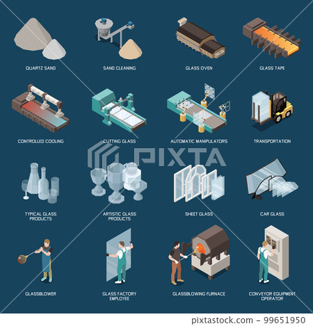 Glass Production Isometric Icons Glass Production Isometric Icons 99651950