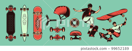 Skateboarding Color Hand Drawn Set 99652189