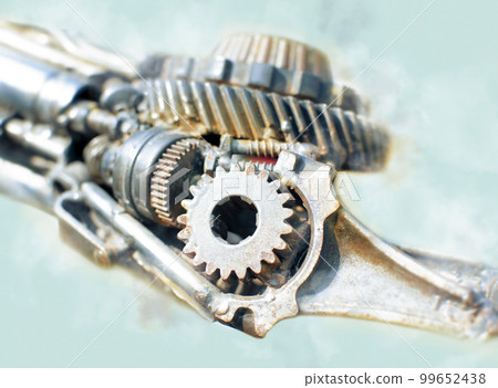Detail of the mechanism with metal gears and cogs 99652438