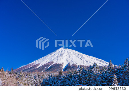 （靜岡縣）白雪皚皚的早晨，從富士山天際線西臼鈴鹿停車場眺望富士山頂 99652580