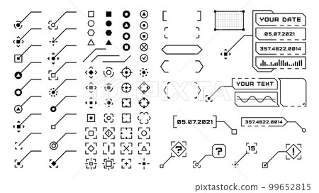 Digital hud elements, technology bars and icons, brackets and targets. Ui ux signs design, callout frames and text space, isolated vector interface collection 99652815