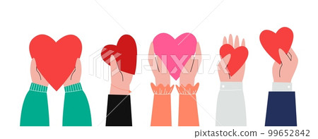 Charity concept, share your love. Friend holding red hearts in hands. Volunteer donate, social support or health helping. Loving and friendship sapid vector banner Charity concept, share your love. Friend holding red hearts in hands. Volunteer donate, social support or health helping. Loving and friendship sapid vector banner 99652842