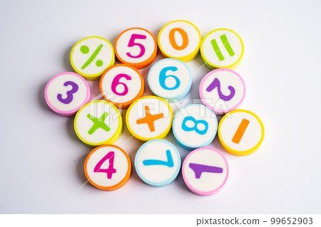 Math number colorful on white background, education study mathematics learning teach concept. Math number colorful on white background, education study mathematics learning teach concept. 99652903