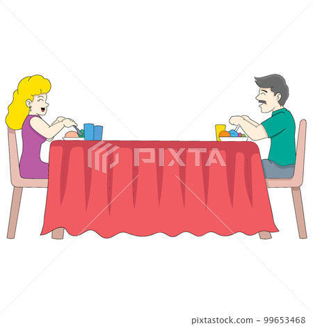 women and men are enjoying dinner serving dinner women and men are enjoying dinner serving dinner 99653468