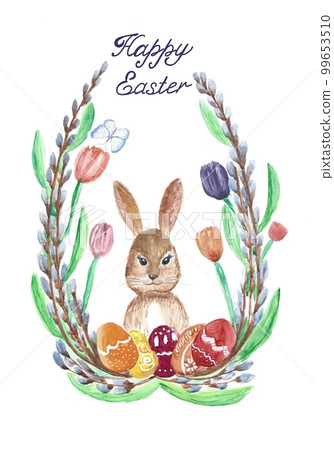 Happy Easter greeting card on white background 99653510