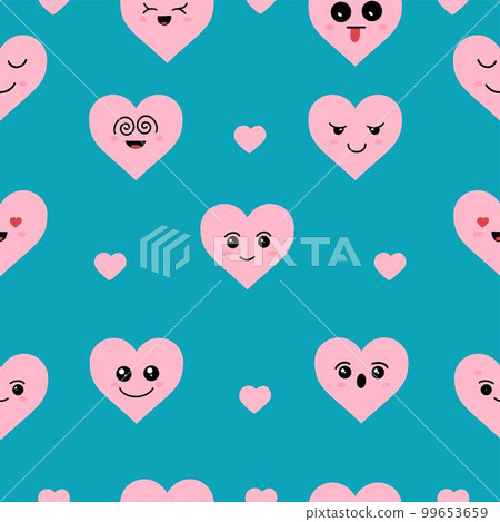 Kawaii hearts, set of cute emoji icons, stickers. Hand drawn emotional cartoon characters. Cute love characters with different faces, funny positive emotions. Blue background. Kawaii hearts, set of cute emoji icons, stickers. Hand drawn emotional cartoon characters. Cute love characters with different faces, funny positive emotions. Blue background. 99653659
