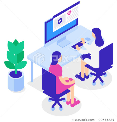 一位女醫生和一位女病人進行體檢的等軸圖 99653885