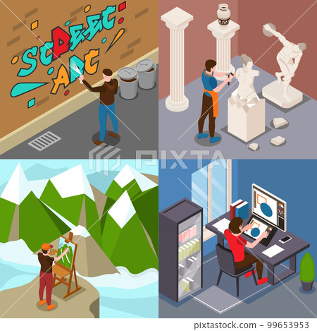 Artists Isometric Concept Icons Set 99653953