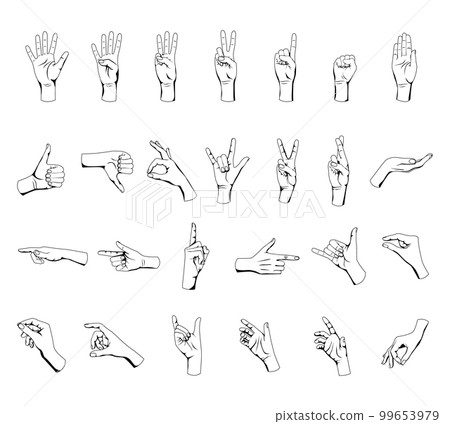 Hand Gestures Outline Set Hand Gestures Outline Set 99653979