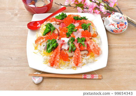 Hinamatsuri, chirashizushi and clam soup. Celebration, chirashi sushi, seafood chirashi sushi. Hinamatsuri, chirashizushi and clam soup. Celebration, chirashi sushi, seafood chirashi sushi. 99654343