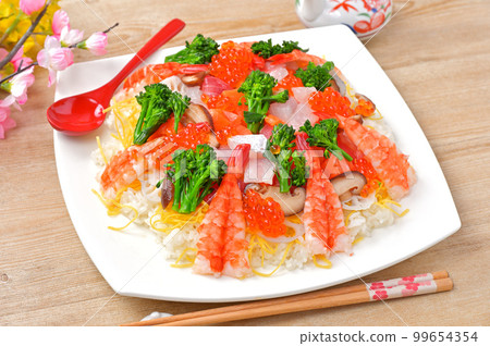 Hinamatsuri, chirashizushi and clam soup. Celebration, chirashi sushi, seafood chirashi sushi. Hinamatsuri, chirashizushi and clam soup. Celebration, chirashi sushi, seafood chirashi sushi. 99654354
