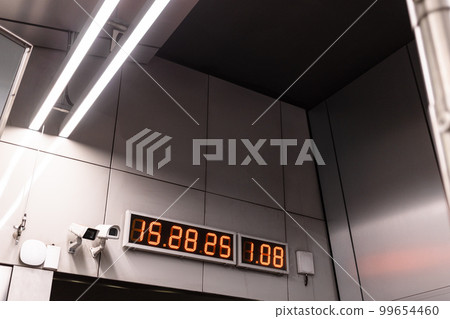 display of digital clock and video cameras on wall display of digital clock and video cameras on wall 99654460