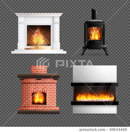 Fireplace Realistic Icon Set Fireplace Realistic Icon Set 99654489