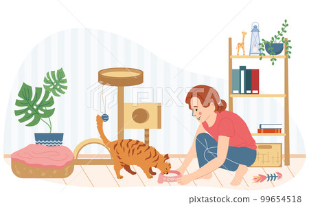 Feeding Cat Flat Composition Feeding Cat Flat Composition 99654518