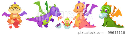 Fairy dragons cartoon characters with baby dinosaur Fairy dragons cartoon characters with baby dinosaur 99655116