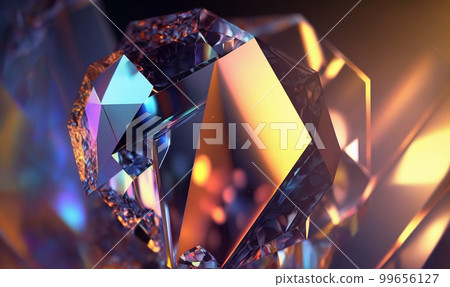 美麗的閃閃發光的水晶。水晶。棱鏡。彩虹色。折射光。生成式人工智能 美麗的閃閃發光的水晶。水晶。棱鏡。彩虹色。折射光。生成式人工智能 99656127