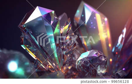 A beautiful sparkling crystal. crystal. prism. Rainbow-colored. refracted light. Generative AI A beautiful sparkling crystal. crystal. prism. Rainbow-colored. refracted light. Generative AI 99656128