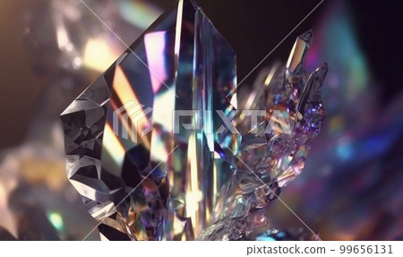 美麗的閃閃發光的水晶。水晶。棱鏡。彩虹色。折射光。生成式人工智能 99656131