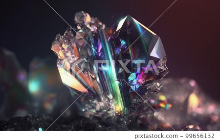 美麗的閃閃發光的水晶。水晶。棱鏡。彩虹色。折射光。生成式人工智能 美麗的閃閃發光的水晶。水晶。棱鏡。彩虹色。折射光。生成式人工智能 99656132