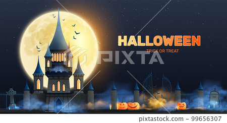 Halloween Trick Or Treat Horizontal Illustration Halloween Trick Or Treat Horizontal Illustration 99656307
