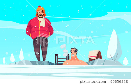 Man Dipping Into Ice Hole Man Dipping Into Ice Hole 99656328