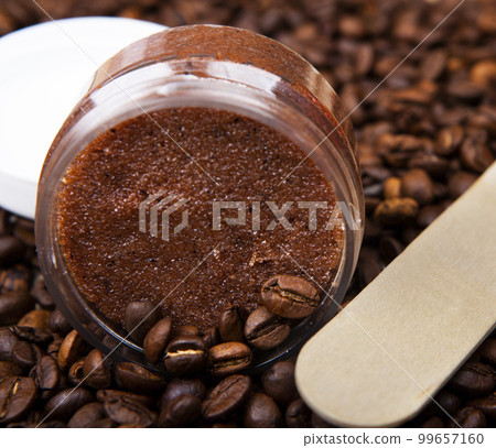 image of sugar scrub wooden stick coffee beans background image of sugar scrub wooden stick coffee beans background 99657160