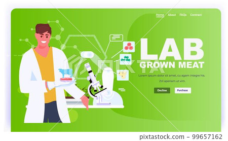 man scientist analyzing dna of cultured veal meat artificial lab grown meat production concept 99657162