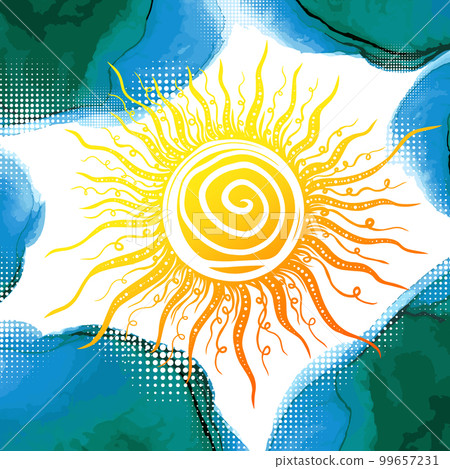 I love summer. Hello summer. Sun and sky watercolor. Vector illustration I love summer. Hello summer. Sun and sky watercolor. Vector illustration 99657231