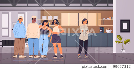 young girl being bullied by mix race teenagers violence bullying social anxiety generation Z lifestyle concept young girl being bullied by mix race teenagers violence bullying social anxiety generation Z lifestyle concept 99657312