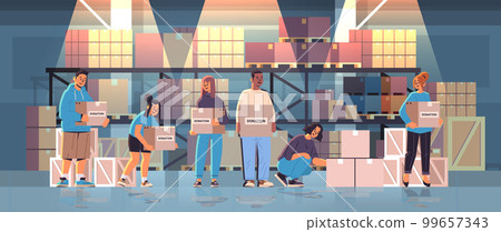 young people holding donation help boxes humanitarian aid material assistance generation Z concept young people holding donation help boxes humanitarian aid material assistance generation Z concept 99657343