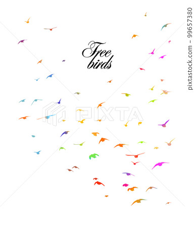 Abstract colored flying birds. Mixed media. Vector illustration 99657380
