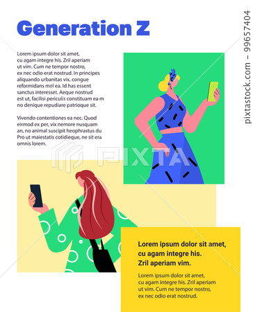 addicted young girls using smartphones generation Z digital addiction concept vertical portrait addicted young girls using smartphones generation Z digital addiction concept vertical portrait 99657404