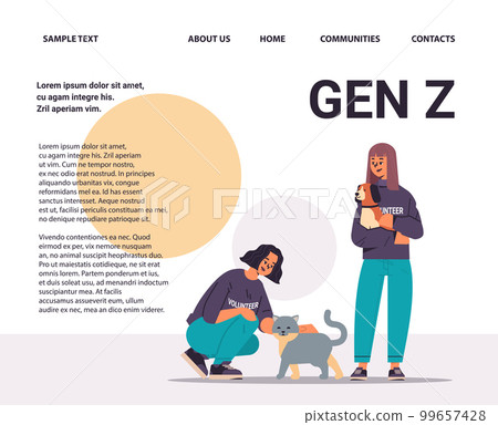 young man woman volunteers with dog and cat animals generation Z lifestyle concept young man woman volunteers with dog and cat animals generation Z lifestyle concept 99657428