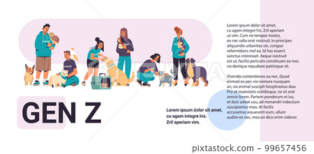 set people with pets owners and cute domestic animals having fun generation Z lifestyle concept 99657456