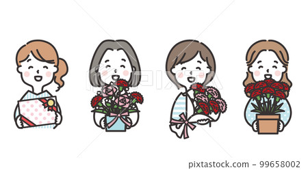 拿著各種母親節禮物的女性插圖集 99658002
