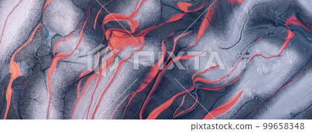 Abstract fluid art background dark gray and silver colors. Liquid marble. Acrylic painting with red lines and gradient. 99658348