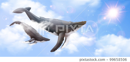Flying Whale Realistic Background Flying Whale Realistic Background 99658506