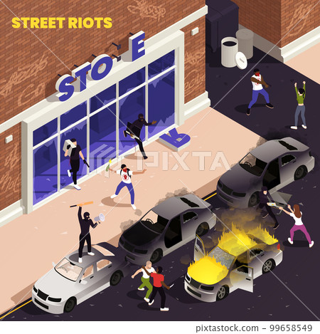 Violent Protest Isometric Illustration 99658549