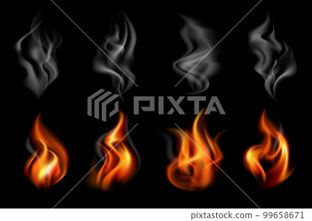 Realistic Fire Smoke Colored Icon Set Realistic Fire Smoke Colored Icon Set 99658671