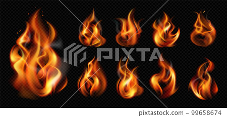 Realistic Flame Fire Transparent Icon Set Realistic Flame Fire Transparent Icon Set 99658674