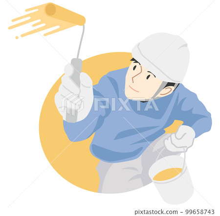 Male worker painting with a roller 99658743