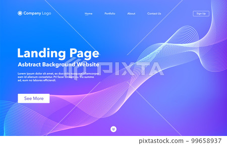 Landing Page. Abstract wave background website. Template for websites, or apps. Modern Blue design. Abstract vector style 99658937
