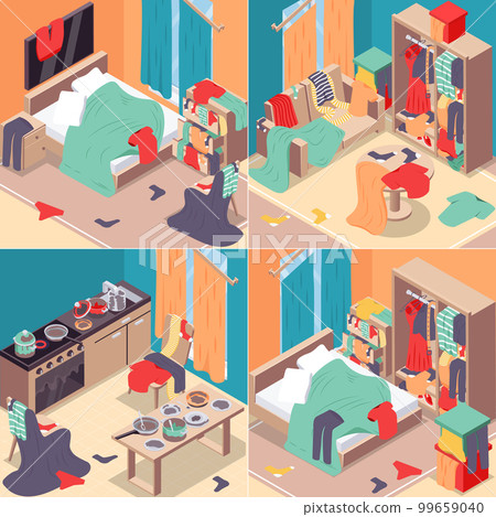 Messy Room Concept Icons Set 99659040