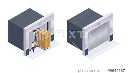 Cargo Elevator Isometric Set Cargo Elevator Isometric Set 99659667