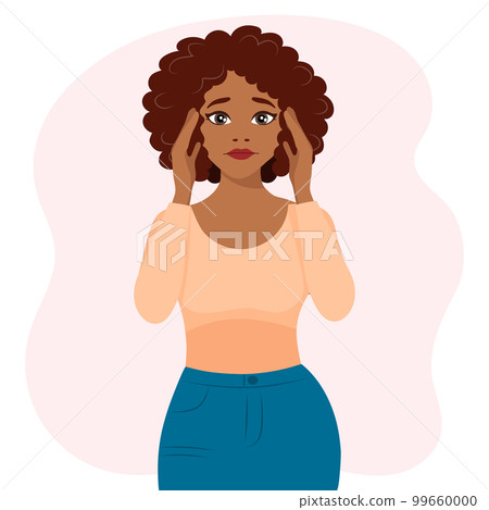 Black afro-american woman in glasses in a stressful situation. Emotions and gestures. Flat style illustration, vector 99660000